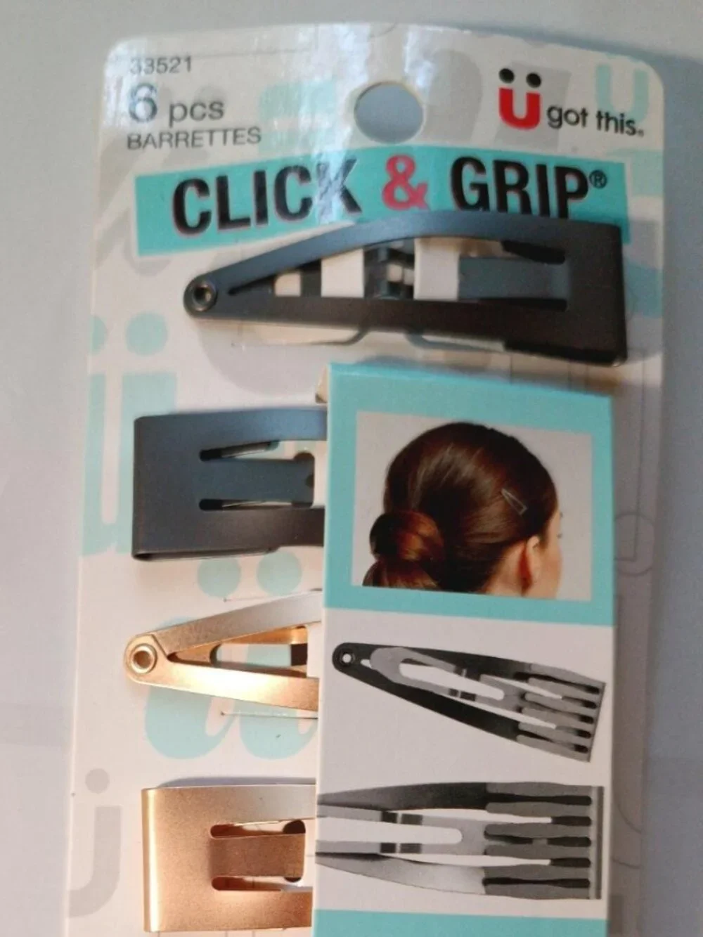 6 Scunci Click & Grip Gripping Comb Strong Metal Snap Contour Hair Clips Conair
